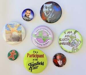 Vintage Lot Of 8 Random Round Pin back Buttons Doctor Who, Johnny Depp Theater